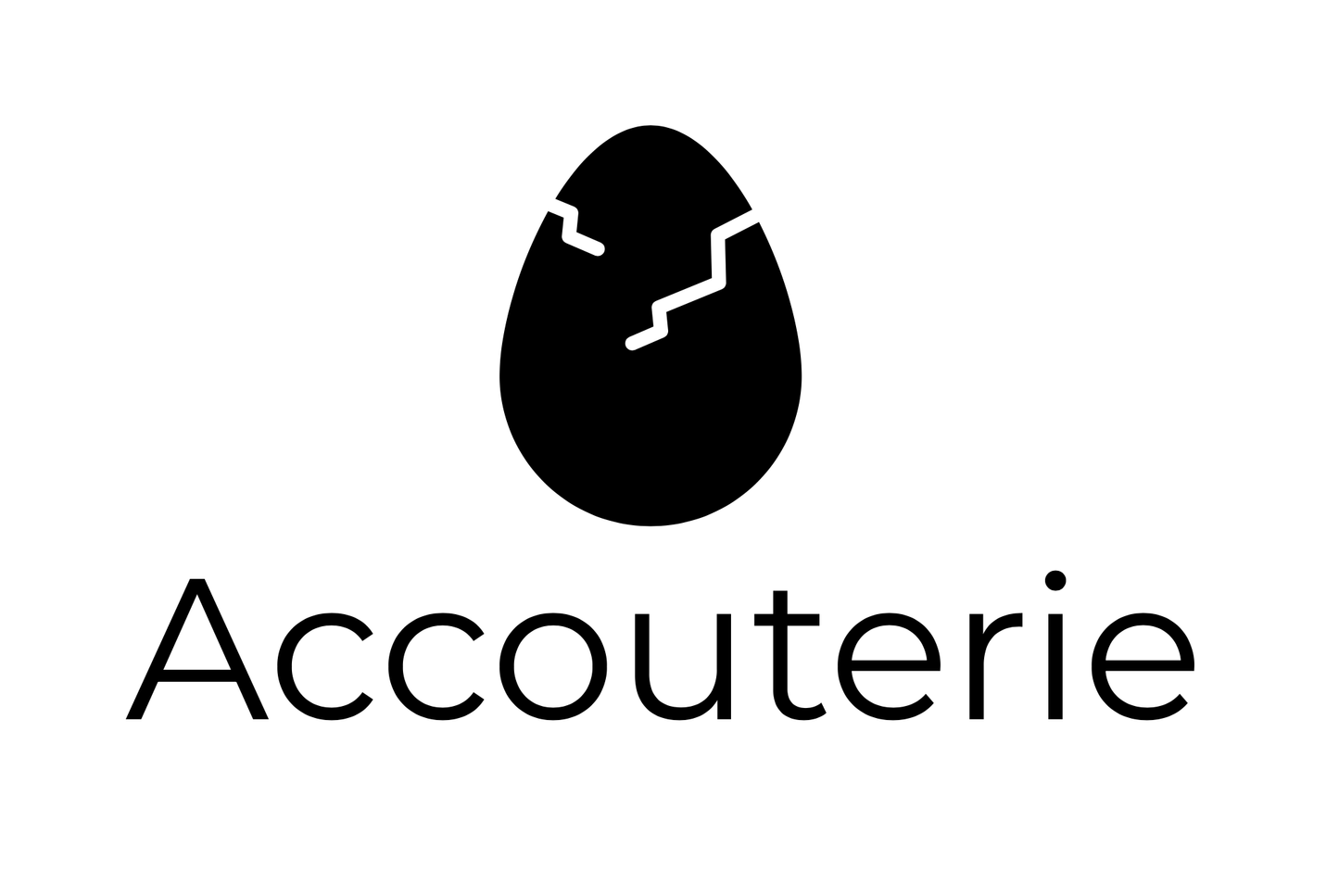 The Accouterie logo - a black egg hatching as depicted by two cracks at the top, and Accouterie written below.